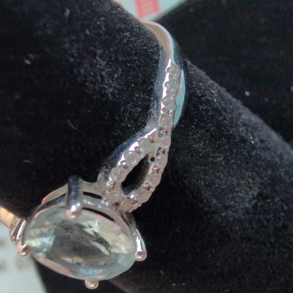 Elegant Ring 18k WG Aquamarine With dia Size 8 - Picture 5 of 8